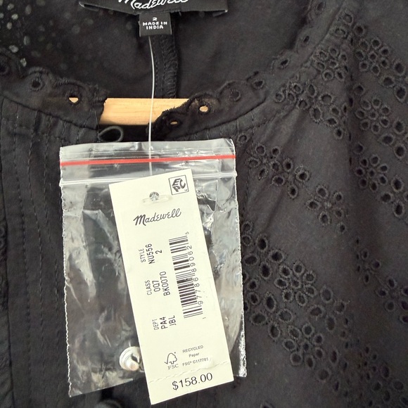 Madewell Eyelet Flutter Sleeve Cotton Mini Dress Black $158 Size 2 NEW *read* - Picture 4 of 6